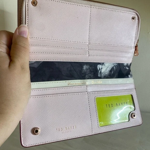 Ted Baker Maroon Leather Wallet pink lining pocketbook rose gold - Picture 4 of 8